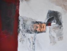 Gouache mit Granitsand, Pastellkreide, Kupfer, Kohle und Glanzruß auf Leinwand  90x70  Preis: 450 €