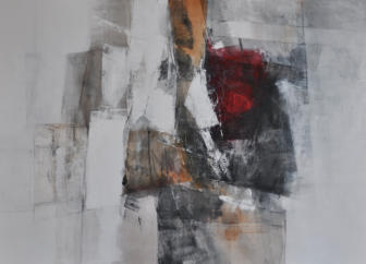 Gouache mit Granitsand, Rebschwarz, Pastellkreide, Kohle, Glanzruß und Schiefermehl dunkel auf Leinwand  110x80     verkauft