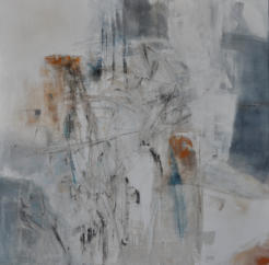 Gouache mit Champagnerkreide, Marmormehl, Granitsand, Rebschwarz, Pastellkreide, Kohle, Glanzruß und Schiefermehl dunkel auf Leinwand  100x100   Preis:  680€