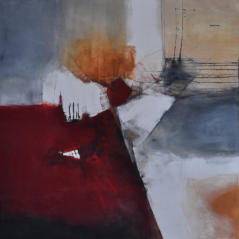 Gouache mit Granitsand, Traubenkernschwarz, Pastellkreide, Champagnerkreide, Marmormehl, Glanzruß und Schiefermehl dunkel auf Leinwand  100x100    verkauft