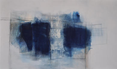 Gouache mit Eisenpulver, Granitsand, Dolormit, Kohle und Silberblättchen auf Leinwand    100x60    Preis: 350€