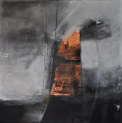 Gouache mit Granitsand, Bergkristall, Kurkuma, Kupfer und Kohle auf Leinwand  50x50   verkauft