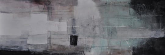 Gouache mit Cristoballit, Eisenglimmer, Bergkristall, Lavaerde und Kohle auf Leinwand  120x40   Preis: 360€