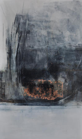 Gouache mit Granitsand, Kupferblättchen, Eisenpulver und Dolomit auf Leinwand  60x100   Preis: 390€