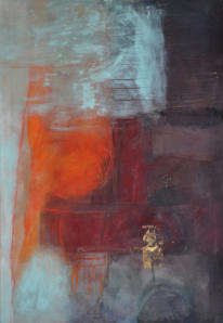 Gouache, Dolomit, Pyrit, Blattgold, Pastellkreide auf Leinwand  90 x 130          Verkauft