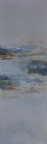 Gouache mit Granit, Pyrit, Indigo, Muscheln, Blattsilber, Goldocker und Eisenpulver auf Leinwand  40x120  privat