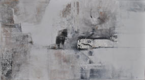 Gouache mit Granit, Silber, Pyrit, Lavaerde und Collage auf Leinwand  90x50   verkauft