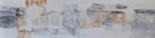 Gouache mit Granitsand, Kohle, Pastellkreide und Lavaerde auf Leinwand  160x40  verkauft