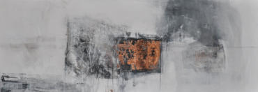 Gouache mit Granit, Kohle, Bister  und Kupferplatten auf Leinwand  110x40    Preis: 240 €