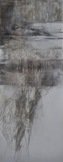 Gouache mit Granitsand, Sepiatinte und Ölpastell auf Leinwand  40x100    Preis: 180 €