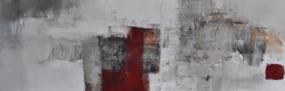 Gouache mit Granitsand, Marmormehl, Kohle und Bister auf Leinwand  120x40    Preis: 320 €