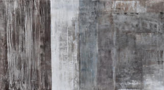 Gouache mit Granitsand, Marmormehl, Kohle, Ölkreide und Bister auf Leinwand  90x50   verkauft