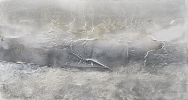 Gouache mit Marmormehl, Kohle, Kaffee, Hämatit und Steinmehl grünlich auf Leinwand  110x60   Preis: 190 € 