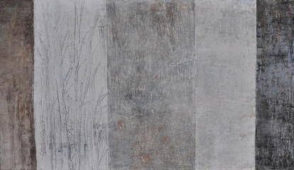 Gouache mit Marmormehl, Kohle, Ölkreide und Bister auf Leinwand  120x70   privat