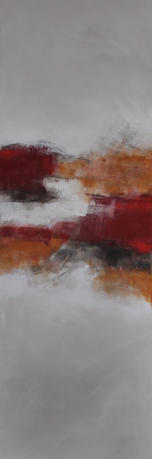 Gouache mit Sandelholz, Granit, Obsidian, Pyrit, Kohle, Champagnerkreide, Goldocker und Umbra auf Leinwand  40x120  Preis: 300 €